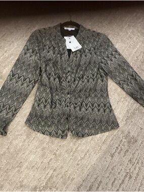 DR2 Gray  Zig Zag Patterned Tailored Women's Shirt